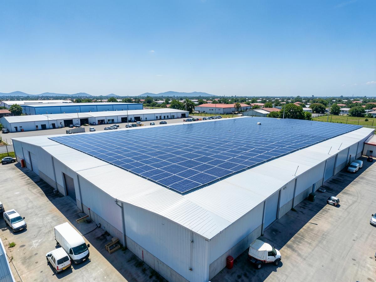Sistema fotovoltaico em telhado de empresa — projeto comercial da Instala Já
